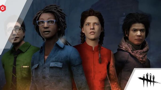 Dead by Daylight artwork featuring Meg Thomas, Dwight Fairfield, Jake Park, and Claudette Morel.