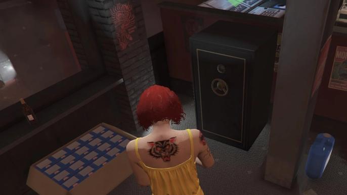 GTA Online The Contract. Player is facing the safe with the stolen necklace in it inside Tequi-la-la. 