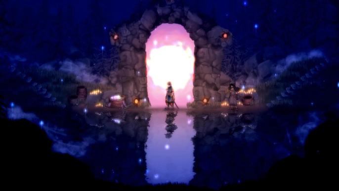 Image of the character near a neon lake in Salt and Sacrifice.