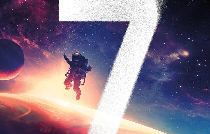 Mickey7 book cover has an astronaut floating in space.