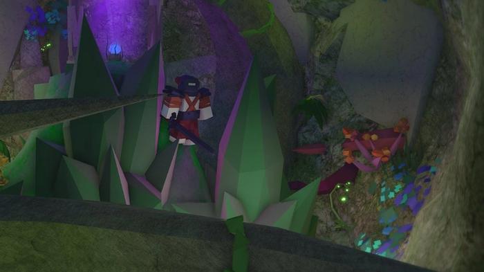 Screenshot from Fantastic Frontier, showing a Roblox character fighting in a cave