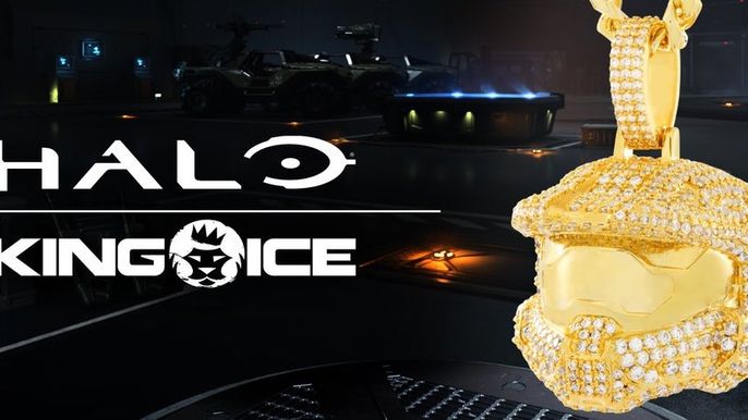 A piece of Halo jewellery next to the Halo/King Ice logos.
