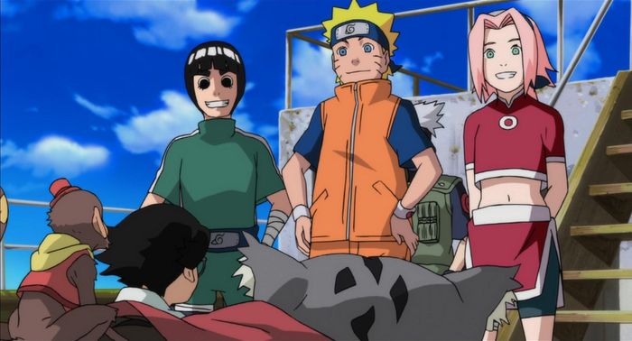 Naruto stood in front of a crowd in Naruto The Movie: Guardians Of The Crescent Moon Kingdom