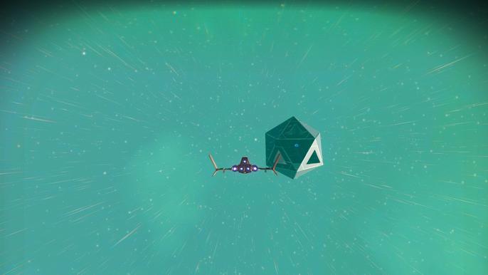 A player approaches a Space Station in their Starship in No Man's Sky.