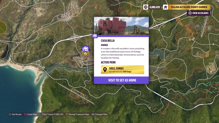 Casa Bella highlighted on the map of Forza Horizon 5.