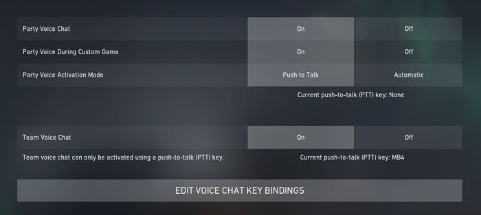 Voice communications settings in Valorant.
