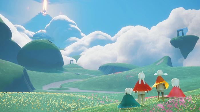 A group of Sky kids hang out in a field in Sky: Children of the Light