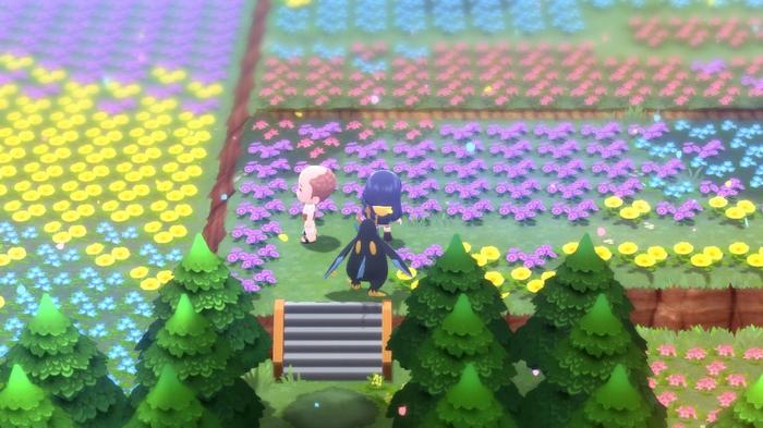 A Pokémon Trainer and their Empoleon standing by the honey retailer in Pokémon Brilliant Diamond and Shining Pearl, where players can purchase more honey.