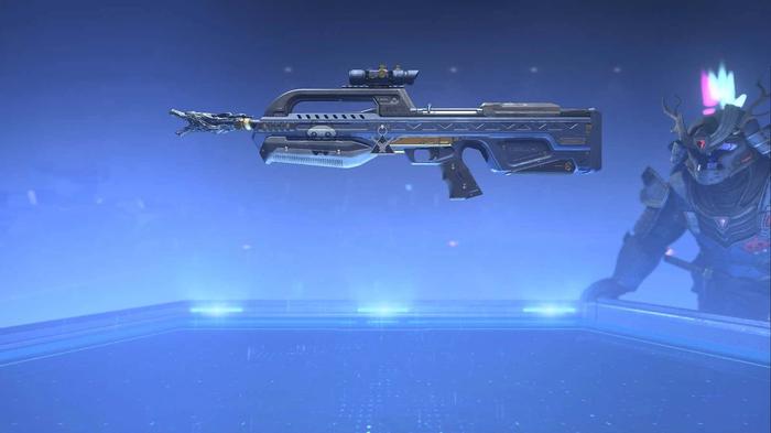 Halo Infinite crimson skin showcasing a gun in mid-air.