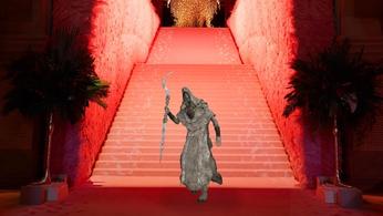 An Elden Ring character walking the red carpet as though they're at the Met Gala.