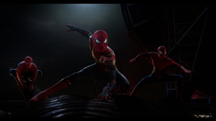 Andrew, Tom, and Tobey together in Spider-Man: No Way Home.