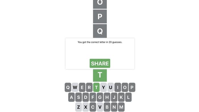 Image of a successful guess after 20 attempts in Letterle