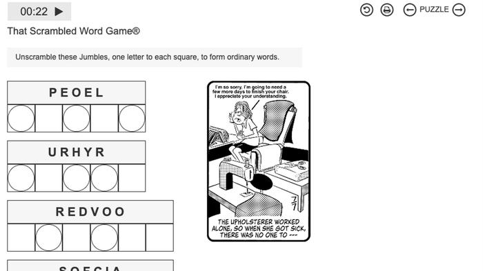Image of a game in progress in Jumble.