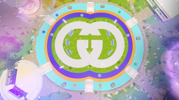 Image of the Gucci logo in Gucci Town on Roblox.