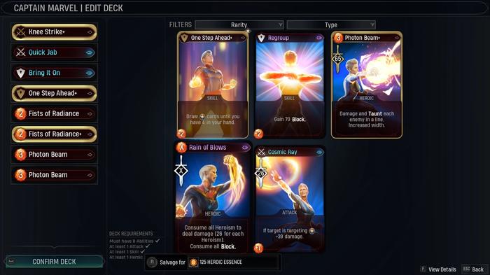 Marvel Midnight Suns Captain Marvel cards in-game