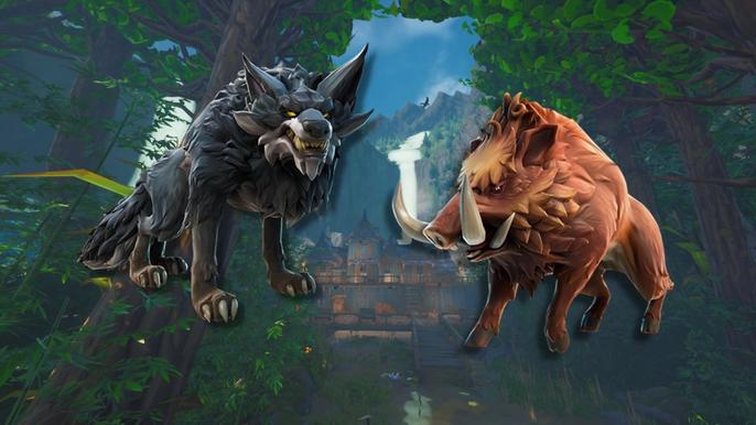 Image of a wolf and a hog in Fortnite.