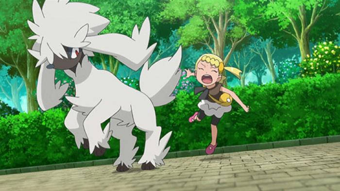Furfrou runs away from its young trainer, who is crying, in a forest.