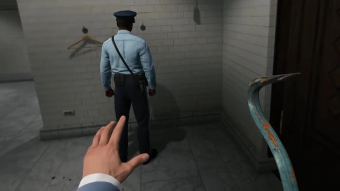 Hitman 3 Year 2 PC VR Agent 47 Sneaking up on a Guard holding a crowbar