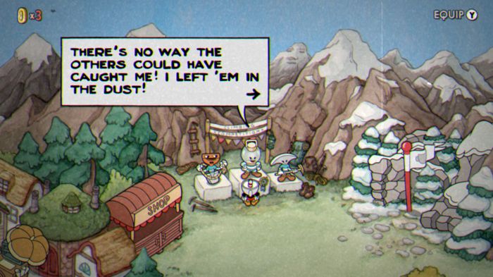 The characters on the podium allude to the Cuphead Graveyard puzzle answer.