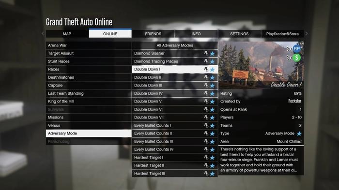 GTA Online Adversary Mode Menu Double Down Co-Op
