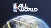 The planet designed like a basketball, with the NBA All World logo above it.