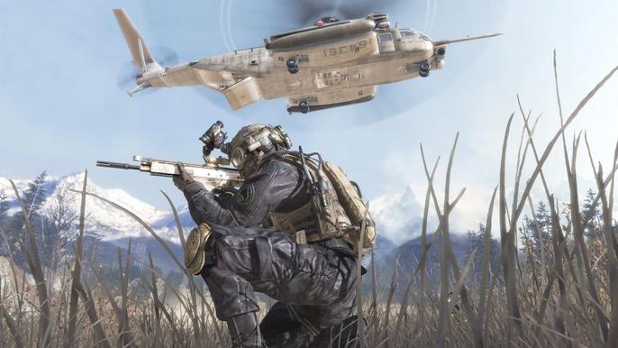 Image showing Modern Warfare 2 soldier standing below helicopter