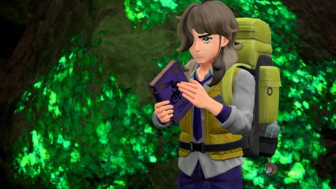 A boy with a book and backpack in Pokemon Scarlet and Violet.