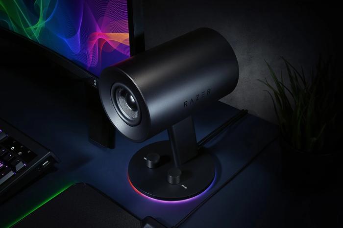 Best gift ideas for gamers - Razer product image of a black speaker with multicoloured lights beneath.