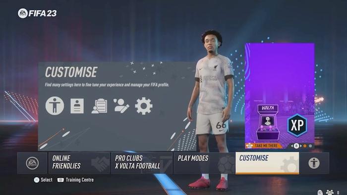 Image of the main menu in FIFA 23.