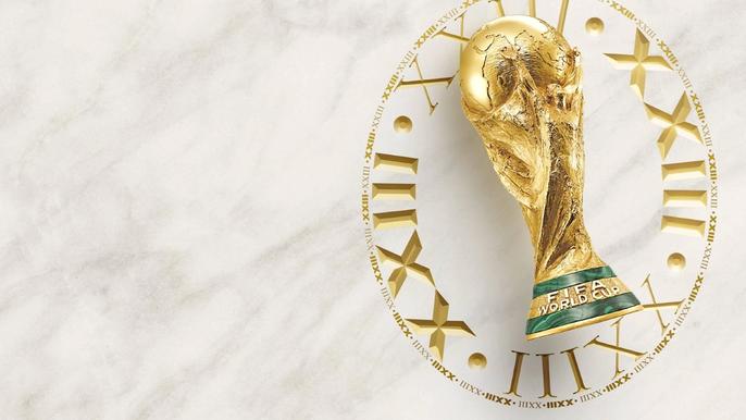 The World Cup trophy against a white background in FIFA 23.