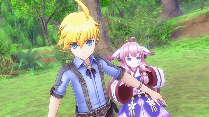 Image of Ares protecting Hina in Rune Factory 5.