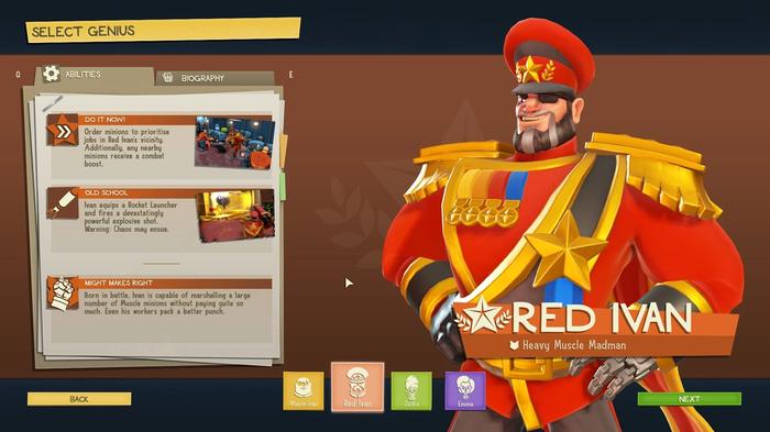 An image showing Red Ivan, one of the four Geniuses you can play as in Evil Genius 2