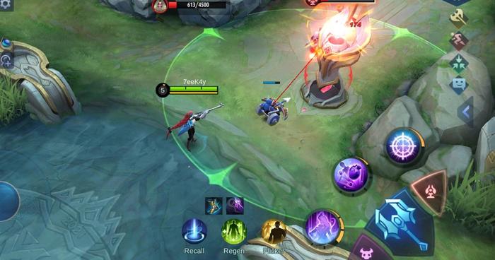 Screenshot from an in-game scene of Mobile Legends featuring Lesley in the river.