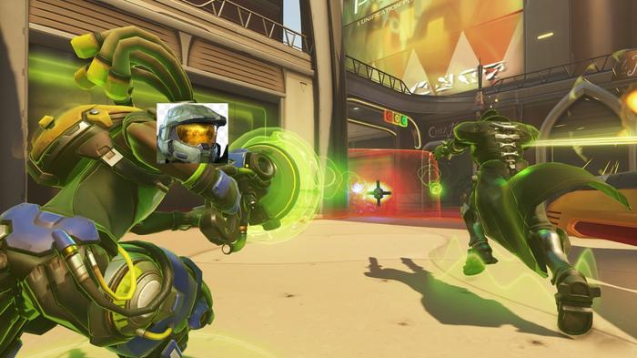 An image of Overwatch but with Master Chief's face on top of Lucio's.