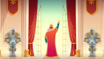 Screenshot from BitLife, showing the king waving down to his citizens