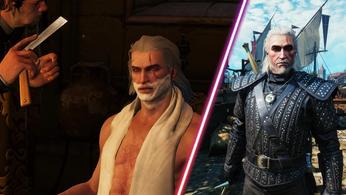 The Witcher 3's Geralt having his beard shaved.