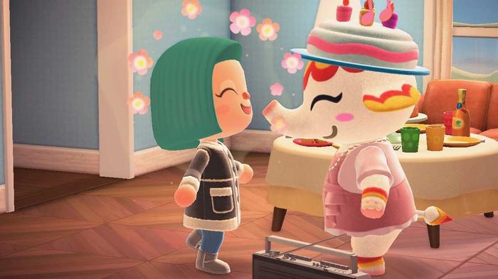 A player with villager, Margie, who has a January birthday in Animal Crossing: New Horizons.