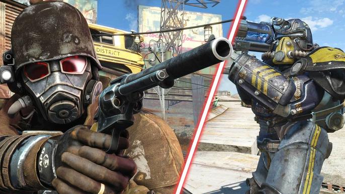 An image of some characters from Fallout 4 in combat.
