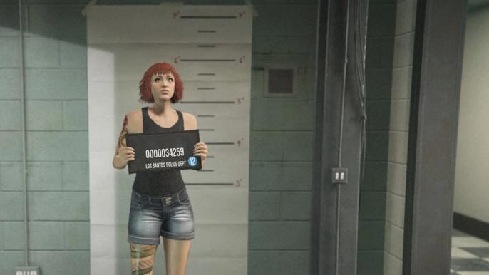 GTA Online character customisation screen. The player is holding their Police ID number. 