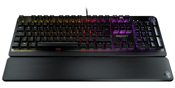 best keyboard, product image of a grey and black keyboard with illuminated keys