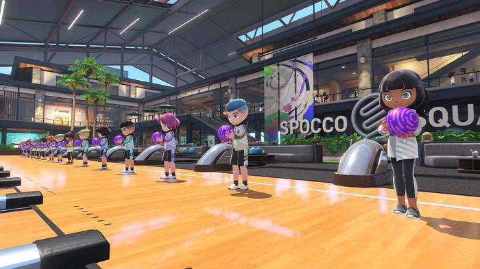 A load of bowlers line up in all the lanes in Nintendo Switch Sports.