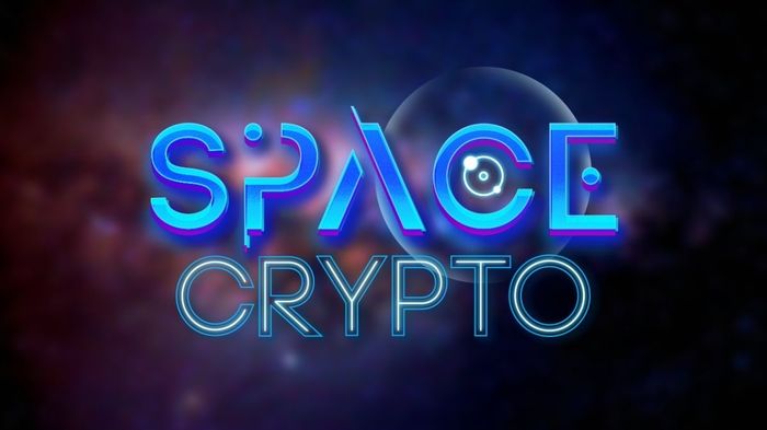 Space Crypto Logo on a blurred galaxy background.
