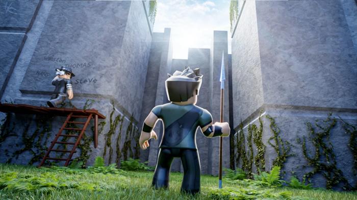 Image from The Maze Runner, showing a Roblox figure preparing to enter the maze