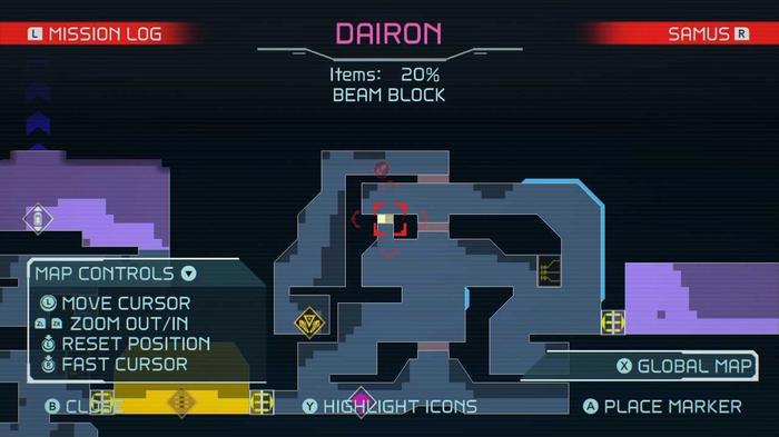 A map of the starting area in Dairon, highlighting a row of white hidden blocks