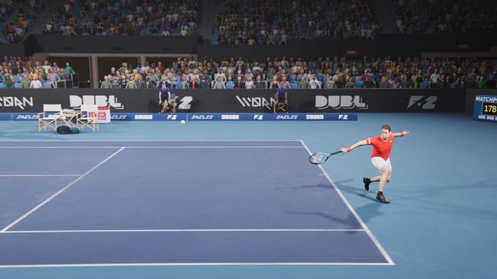 A player returns the ball in Matchpoint Tennis Championships