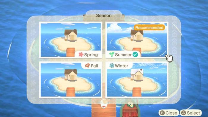 Animal Crossing New Horizons Happy Home Paradise Season change option screen