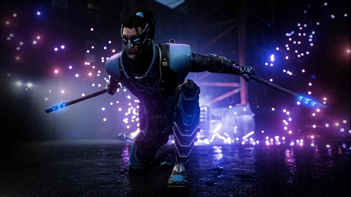 Nightwing in combat stance in Gotham Knights