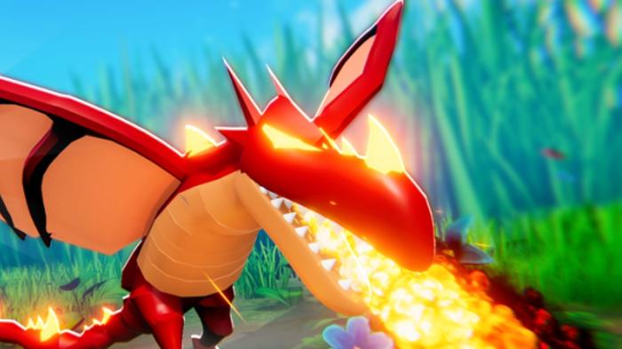 A Dragon pet breathing fire in Little World.
