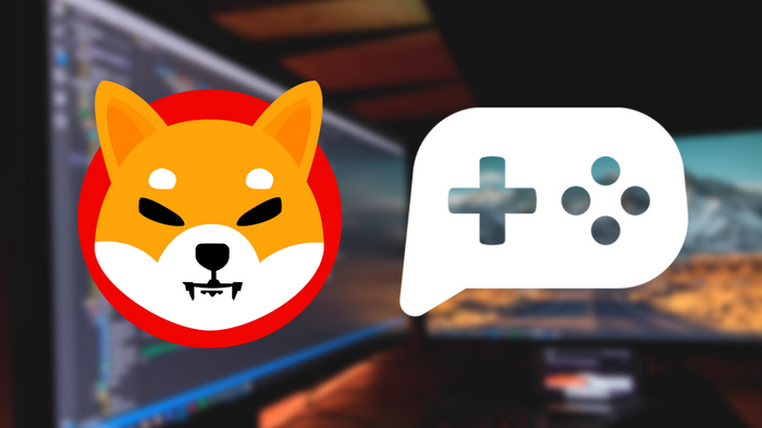 PlaySide Studios Logo next to Shiba Inu logo, against a blurred background of two computer screens.
