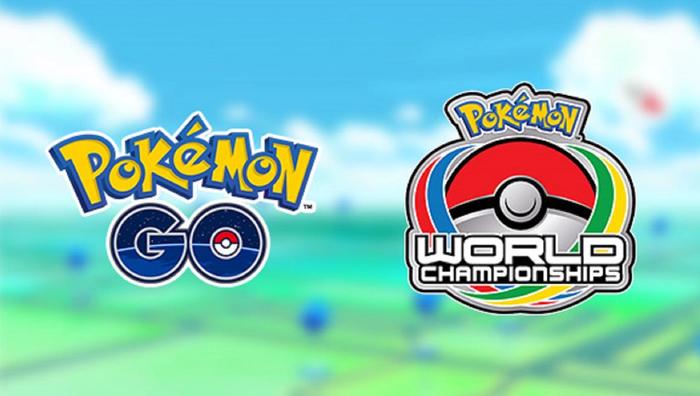 Pokémon GO World Championship logo over a faded background of fields and sky.